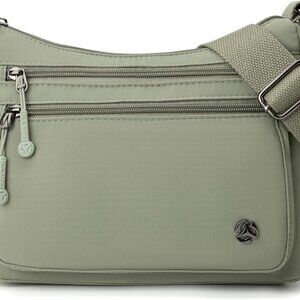 Light Green Water-Resistant Nylon Crossbody Bag for Women with Anti-Theft Pocket